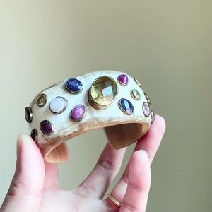 Ashley Pittman Light Horn Colorful Multi Gemstone Bangle Cuff Bracelet